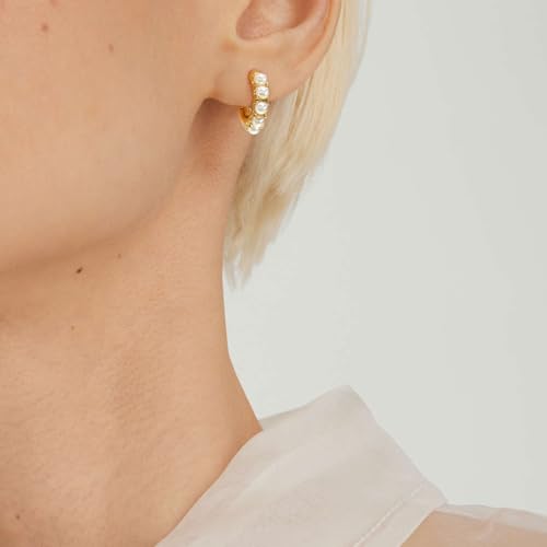 14k Gold Plated Cubic Zirconia Hoop Earrings for Women Sterling Silver Post Cuff Earrings Huggie Stud for Women Girls Hypoallergenic Trendy Jewelry Gift Birthday Anniversary Wedding Earring2