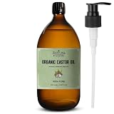 Essican Purelife Castor Oil Organic Hexane Free Glass Bottle with Pump 1000ml (Pack of 1) - Pure Organic Castor Oil Cold Pressed Natural for Healthy Skin Face Body Eyelashes Brow Hair Growth Vitamin E