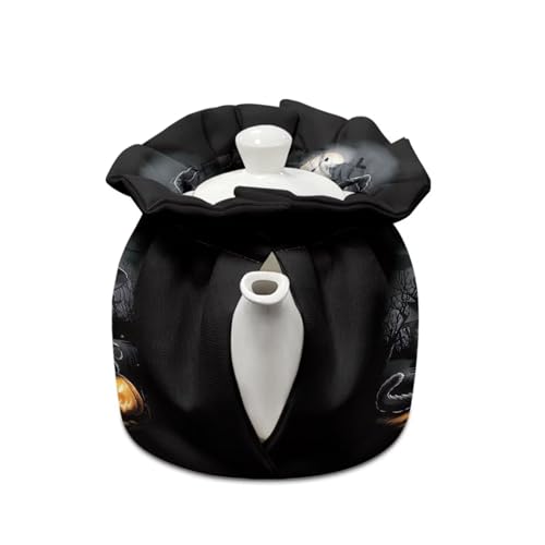 Image of Halloween Tea Cosy for Teapot Insulated Kettle Cover, Black Cat Breakfast Warmer Kitchen Teapot Dust Cover Washable Tea Cozy Tabletop Decorations for Afternoon Party Gift for Holiday