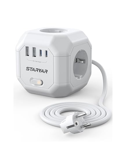 4 Fach Steckdosenleiste Würfel mit USB 4000W/16A mehrfachsteckdose Würfel Steckdosenwürfel 2M Verlängerungskabel Mehrfachstecker Power Cube mit Schalter Steckdose Cube Steckdosenadapter für Büro