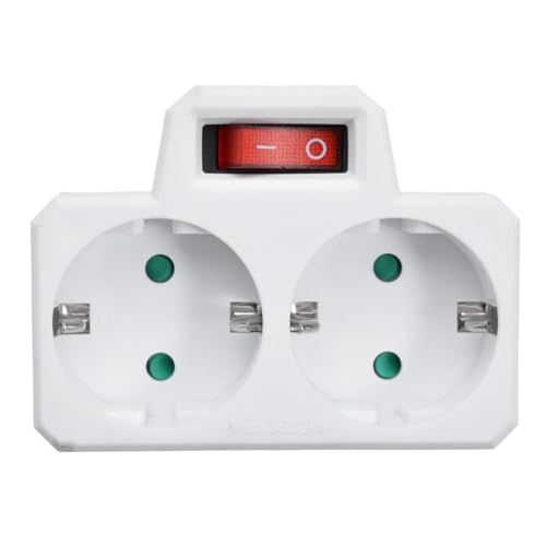 Adaptador 2 Tomas Schuko con Interruptor ladron Doble Frontal con Enchufe Multiple con Tomas de enchufes
