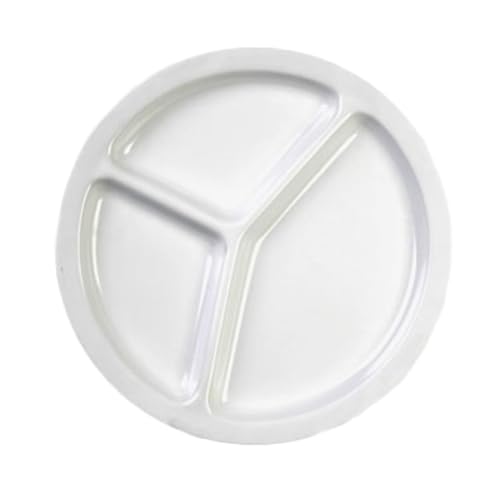 FSE NS702W Compartment Plate, 10" Dia., Round, 3-Wells, Break-Resistant, Dishwasher Safe, BPA Free, Melamine, NuStone White, NSF, Pack of 12