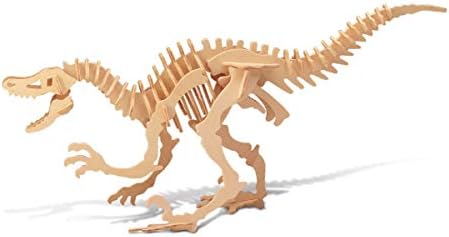 Puzzled 3D Puzzle Velociraptor Dinosaur Wood Craft Construction Kit Fun Unique & Educational DIY Wooden Dino Toy Assemble Model Unfinished Craft Hobby Puzzle 42pc Pack