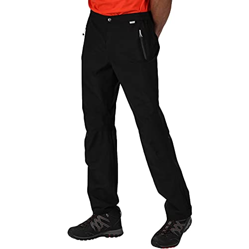 Regatta Highton Pantalón de Senderismo de Tejido elástico, Impermeable y traspirable Overtrousers, Hombre, Black, M Cover