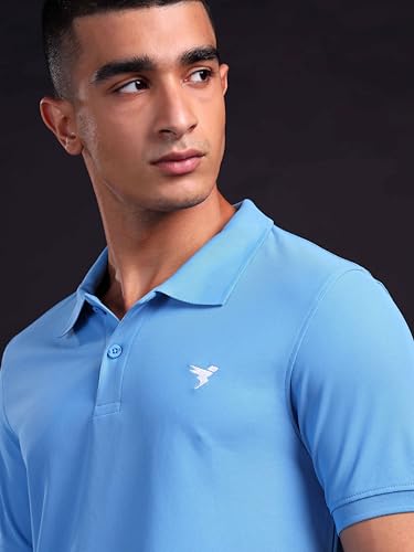 Image of TECHNOSPORT Men's Solid Slim Fit Polo Collar T-Shirt MATPIQ Half Sleeve Button Polyester for Gym Running Workout UPF50+ Anti Odour