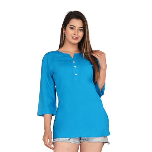 Image of Himanshi Enterprises Women's Traditional Casual 3 /4 Sleeves Mandarin Nack Rayon Solid Short Kurti