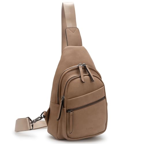 Image of Alldaily Large Sling Bag for Women Crossbody Purse Leather Fashionable Trendy Chest Bag for Travel, Fanny Pack (Beige)
