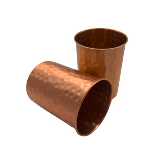 Kupferbecher 2er Set Premium Copper Cup aus 99 9% reinem Kupfer 250 ml Ayurveda Trinkbecher für Wasser handgefertigt in Indien traditioneller Kupfer Wasserbecher (Hammerschlag)