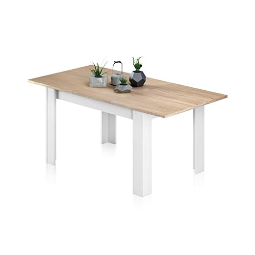 Habitdesign 0F4584A - Mesa de Comedor Extensible, Mesa salón o Cocina, Acabado en Color Blanco Artik y Roble Canadian, Modelo Kendra, Medidas: 123-173 cm (Largo) x 75 cm (Ancho) x 78 cm (Alto)
