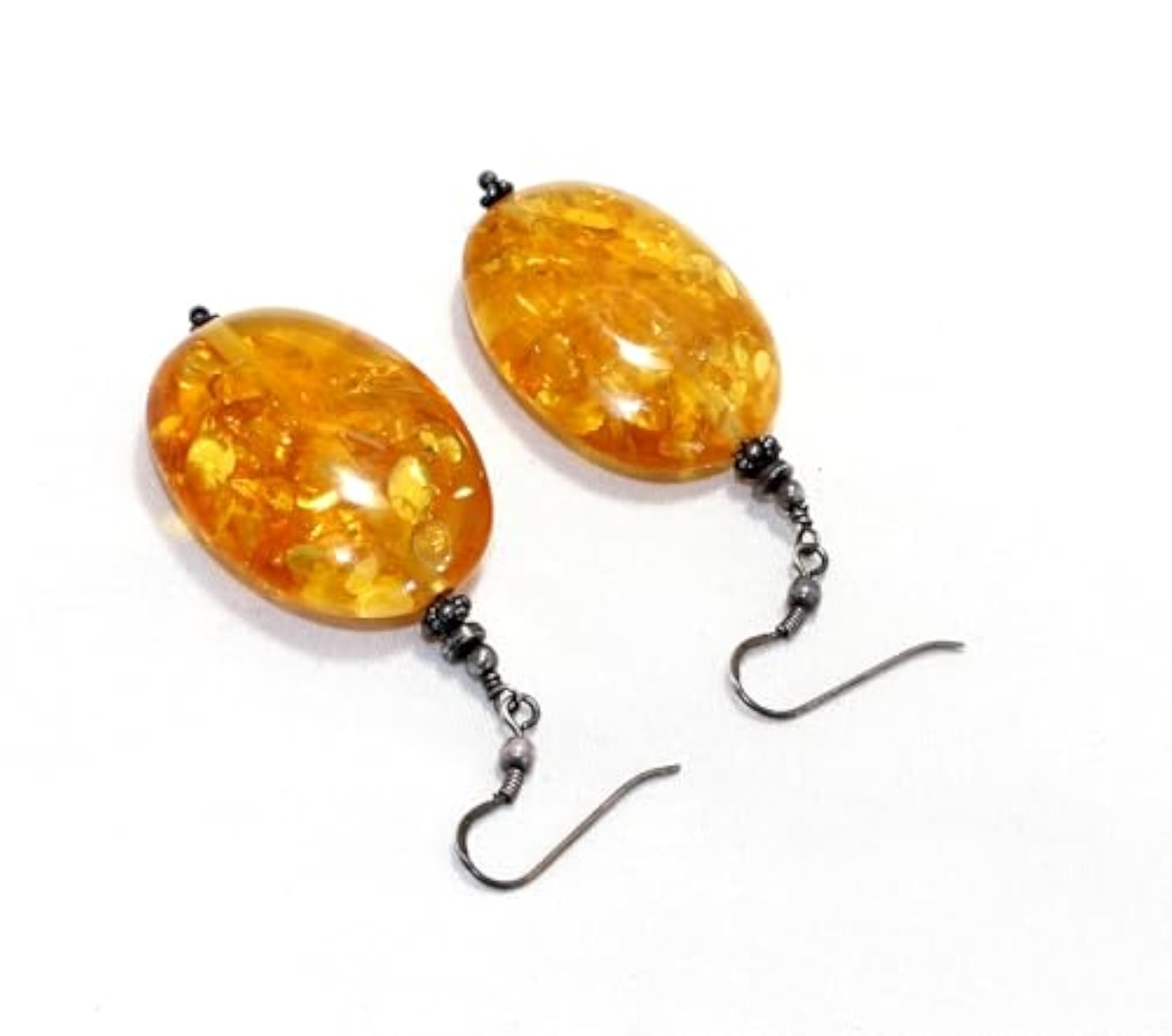 Women's Handmade 925 Sterling Silver Amber Gem Stone Earrings, Cultural Gift