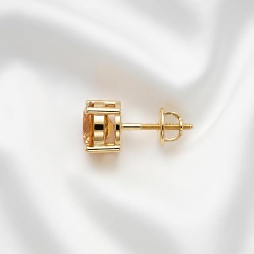 Image of Single Stud For Men & Boys | Gold Plated Pure 925 Sterling Silver Earring | 6mm X 6mm Round Shaped Gemstone Single Screwback Stud | Gift for Men & Boys | Model ERSMY00935