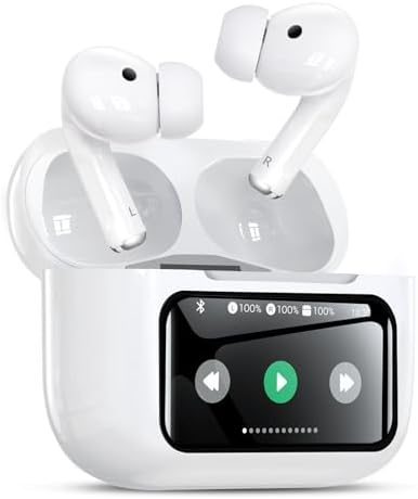 イヤホン bluetooth ワイヤレスイヤホン【業界初多機能タッチスクリーン・ANC イヤホン】ブルートゥースイヤホン ノイズキャンセリング AIFENG bluetooth5.4 蓋をあけたら接続 最大32時間再生 ぶるーとぅーすイヤホン Hi-Fi ハンズフリー通話 Type-C充電 小型/軽量 片耳モード iOS/Android (ホワイト)