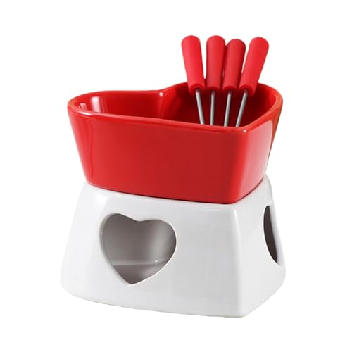 Juego de tazas de fondue de cerámica, resistentes al calor, antiadherentes, con tenedores, calentador portátil para derretir manteca de malvavisco de queso | Hogar, postre, bebida, boda, nacimiento