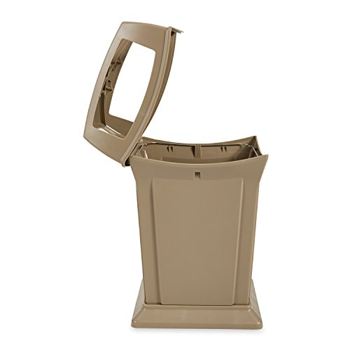 Image of Rubbermaid Commercial Products Ranger Trash Can with 4 Opening Lid, 45 GAL, Beige Plastic, Outdoor for Stadiums /Parks /Shopping Plazas