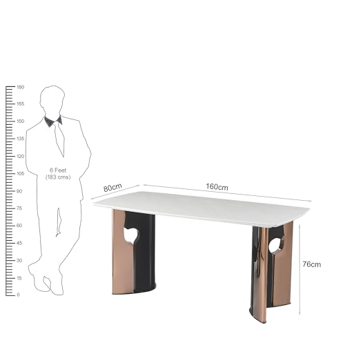 Image of The Attic Grand Opulent Dining Table with Dual Tone Metal Base - Modern Luxury Rectangular 6 Seater Dining Table for Home & Restaurant