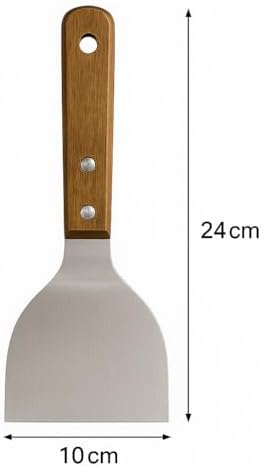 MallArt® Ahşap Saplı Paslanmaz Çelik Spatula – 24cm Eğilimli Çok Amaçlı Mutfak Spatulası | Izgara, Burger, Sebze, Temizlik için Profesyonel Metal Spatula - Görsel 5