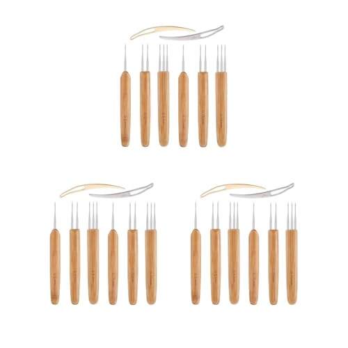 Crochet pour dreadlocks tresses et locks : lot de 3 aiguilles manche en bambou