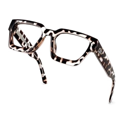 JFXQDR Blue Light Blocking Glasses for Women Men, Trendy Thick Frame Eyeglasses Anti Eyestrain & UV Glare RF6210 (Coffee Brown) Cover