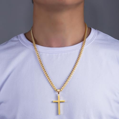 Gold Chain for Men, Mens 5mm/6mm Gold Plated Stainless Steel Cuban Link Chain Necklace, 18-26 Inches4