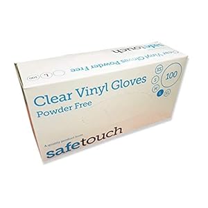 SafeTouch 50000012 Powder Free Clear Vinyl Gloves, Large (Pack of 100)