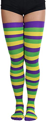 Image of ToBeInStyle Women's Vibrant Horizontal Wide Striped Thigh High Stockings