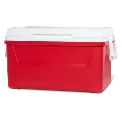pomiler 48 Quart Portable Cooler 76-Can Capacity Hard Side Cooler Leak-Proof Ice Chest Lunch Box with Carry Handle for BBQ, Camping, Picnic, Red