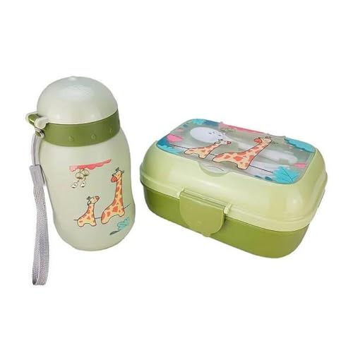 Conjunto Lancheira Marmita Infantil com Divisoria Completa Com Colher Garfo Garrafa 450ml Bico de Si