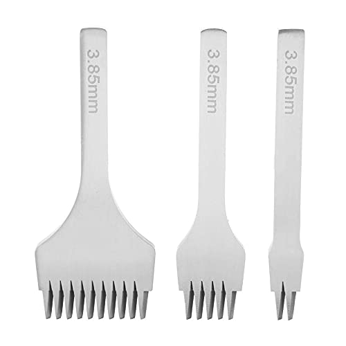 3PCS Leather Stitching Punch Set, Leather Stitching Chisel Hole Punch Tool White Steel Working Tools for Belts Bags Saddlery (Spacing 3.85mm)