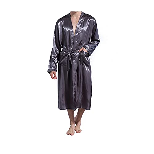 Foetest Bathrobe Long Robes Men Thin Solid Color Nightgown Long Sleeve Cardigan Sleepwear Loose Glossy Clothes Silk #TOP7