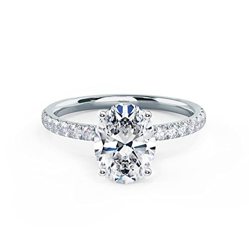 Engagement Ring 2 CT Moissanite Oval Cut Pave Engagement Rings for Women Platinum Plated Silver