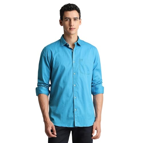 Image of Peter England Men's Slim Fit Full Sleeve Casual Shirt in Twill Weave Cotton