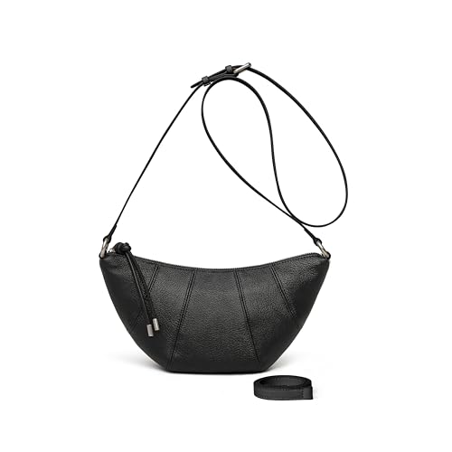 DORIS&JACKY Leather Croissant Crossbody Purse for Women's Designer Goatskin Crescent Shoulder Bag With Two Detachable Straps
