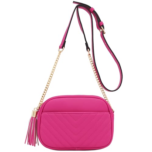 Image of FashionPuzzle Chevron Quilted Crossbody Camera Bag with Chain Strap and Tassel