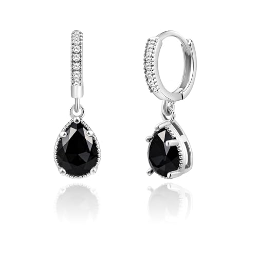 Image of Weviway Silver Birthstone Drop Earrings, Teardrop Crystal Hoop Dangle, Multi Birthstone, Jewellery for Gifts