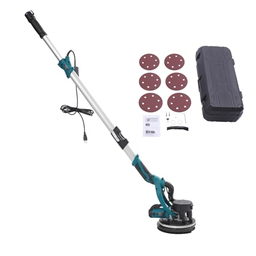 850W Drywall Sander, Popcorn Ceiling Removal Tool, Automatic Drywall Sander with Vacuum Dust Collection,LED Light, 6 Speed Gear, 5.05-6.56ft Adjustable Length, 6 pcs Sanding Discs, Lake Blue