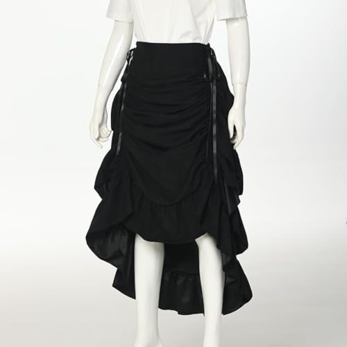 GRACEART Women's Steampunk Skirt Adjustable Ruffle Gothic Vintage Skirt, Suede Blend (Black) - Image 4