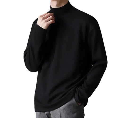 Men’S Solid Color Casual Loose Fit Plush Fleece Mock Neck Pullover Sweater Long Sleeve Jumper Top