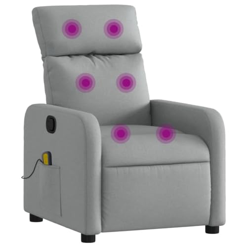 vidaXL Sillón Reclinable de Masaje, Silla con Respaldo Reposabrazos, Butaca de Relax Descanso TV, Asiento Ajustable para Casa, Tela Gris Claro