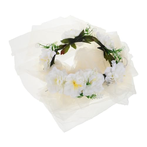 CONGARTENO Couronne de Fleurs Artisanale Blanche en Rotin Synthétique pour Femmes et Filles Bandeau Floral Romantique Léger pour Mariage Séance Photo et Vacances à la Plage Accessoire