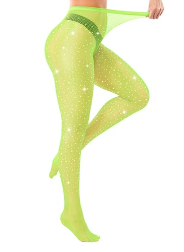 Image of VEBZIN Sparkly Fishnets Stockings High Waist Fishnet Tights for Women | Rhinestone Design, Sparkly Glitter Effect, Reinforced Toe, High Stretch, Everyday Wear, Rave Party Concert Festival Outfits
