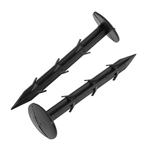 Alapaste 100pack Garden Pegs Anchors Mulch Pegs, Rustproof Plastic Yard Pegs Barbed Stakes Rod Nail for Fixing Weed Mat and Tents,Black (4.3in)