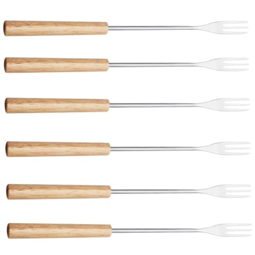 MUCKLILY 6Pcs Stainless Steel Fondue Forks with Long Handles for Chocolate Cheese and Fruit Dipping Portable Kitchen Dessert Forks for Home Parties and Cafes