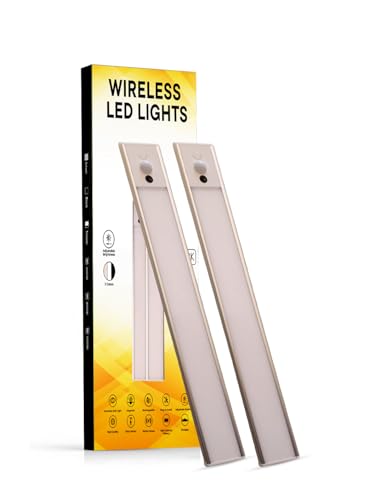 First & Final Under Cabinet Sensor LED Lights, 2 Pack, Dimmable, USB Rechargeable, 3 Color, Indoor Motion Lights for Kitchen, Stairs, Bedroom, Wireless Night Lights, Adjustable Brightness, Magnetic