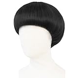 JoneTing Black Mushroom Wig【+Hair Cap】 Bowl Cut Wigs Men for Halloween Party Wigs Short Black Funny Wig for Man Black Bob Hair With Bangs for Christmas Cosplay Costume