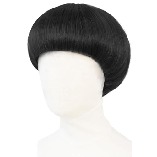 JoneTing Black Mushroom Wig【+Hair Cap】 Bowl Cut Wigs Men for Halloween Party Wigs Short Funny Wigs Wig-80s for Man Black Bob Hair With Bangs for Christmas Cosplay Costume
