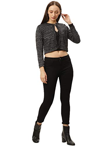 Image of Style Quotient Women Black & Red Shimmered Crop Button Shrug