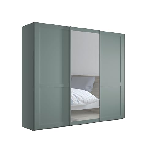 WIEMANN Schwebetürenschrank Landhausstil Kleiderschrank 250cm breit, mit Spiegeltür, Salbeigrün Dekor, Höhe 217cm, Marlow