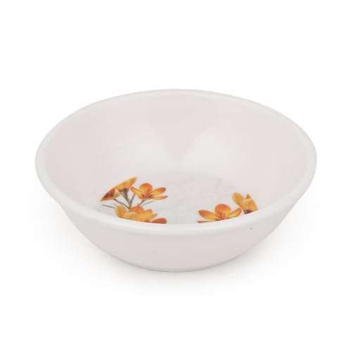 Image of Golden Fish Melamine Round Dinner Set of 18 (6 Plates + 6 Veg Bowls + 6 Half Plates) | Yellow Leaf Print | Unbreakable, Dishwasher & Microwave Safe