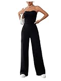 MakeMeChic Women's Casual Backless Sleeveless Tube Rompers Jumpsuits Flap Pocket Side Strapless Tube Jumpsuit Black M