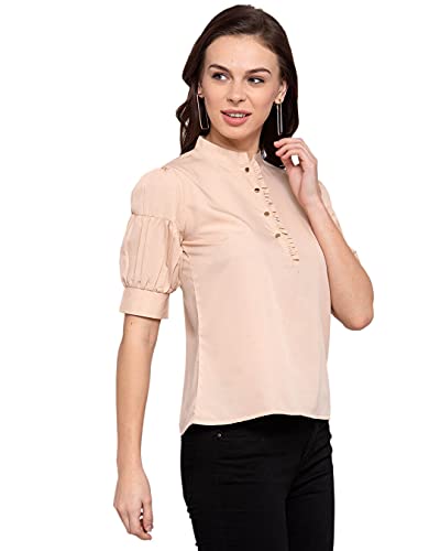 Image of Style Quotient Womens Black Solid Puff Sleeves Regular Top